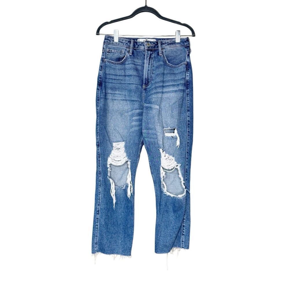 Hollister medium wash distressed curvy ultra high rise vintage straight jeans si